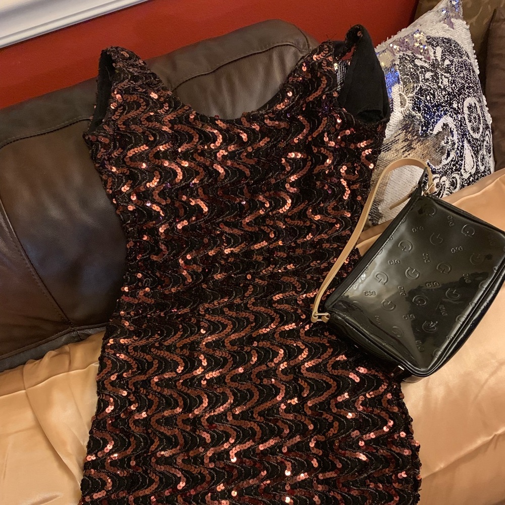 Two Sequin Bodycon Party Dresses / Blue & Bronze